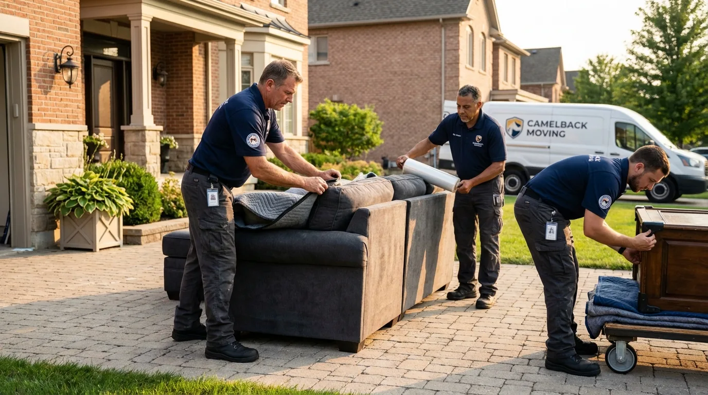 Large estate moving crew wrapping furniture in Belle Plaine, IA