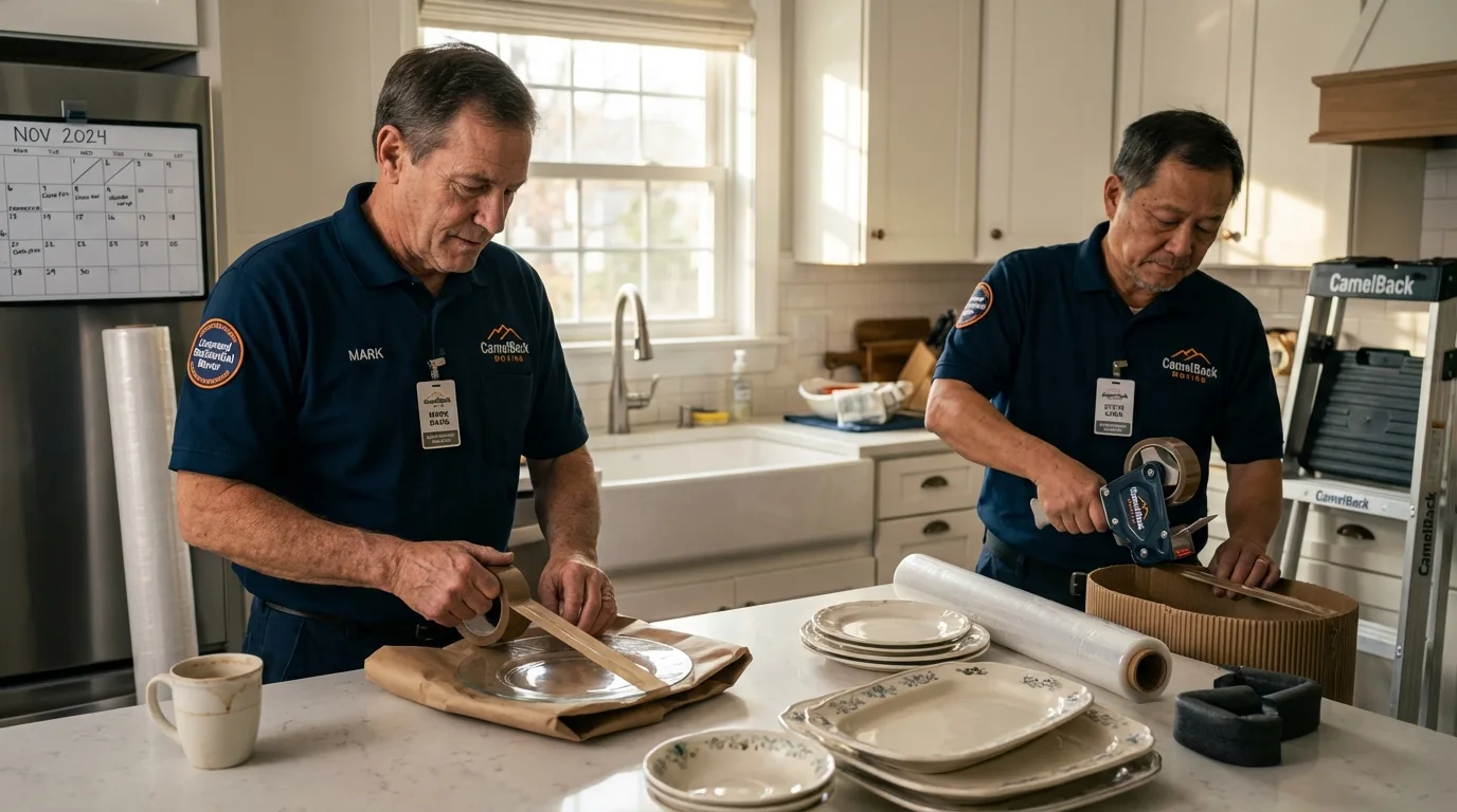 Professional crew packing kitchen dishware in Belle Plaine, IA